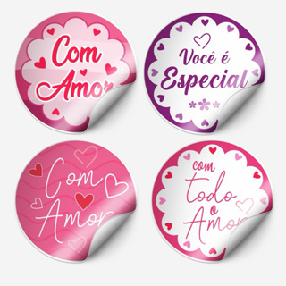 Kit 120 Adesivos Com Carinho amor 4x4cm – Para Presentes e Lembrancinhas em Oferta na Shopee