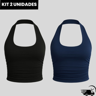 Kit 2 Top Frente Única Feminino Costa Nua Franzido na Lateral com Forro no Busto - Envio …
