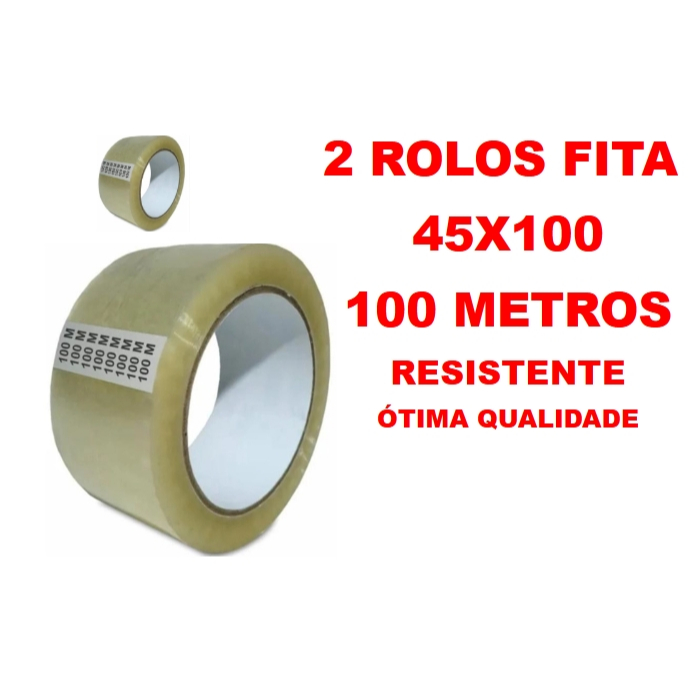 2 Rolos fita adesiva transparente 100 metros 45x100