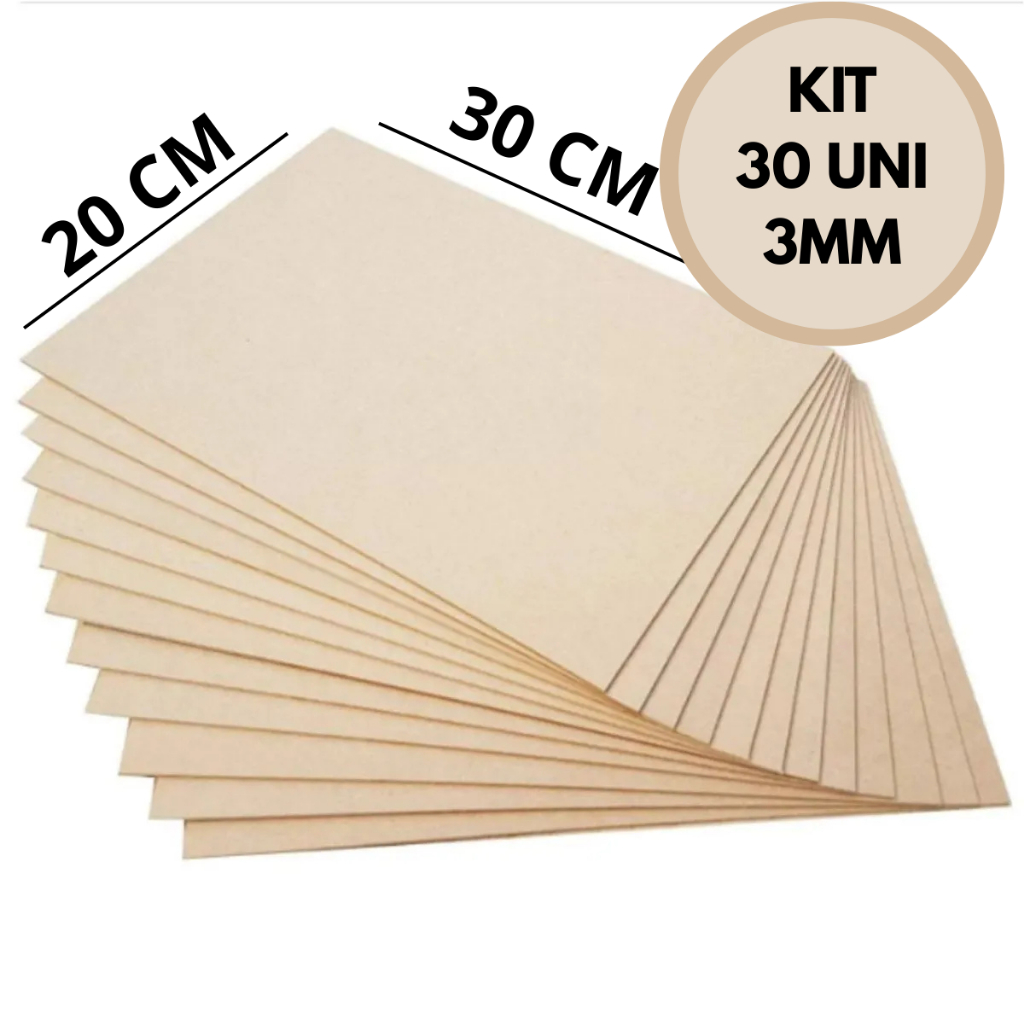Kit 30 Placas MDF Cru 30x20cm 3mm Artesanato Corte Laser CNC