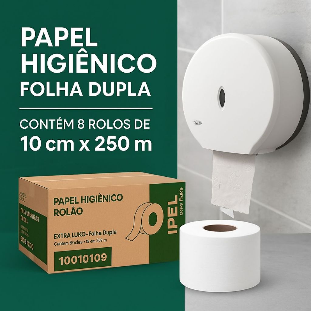 Papel Higiênico Rolão Folha Dupla Ipel 8 Rolos 250 metros 100 Celulose Qualidade e Maciez 8x250