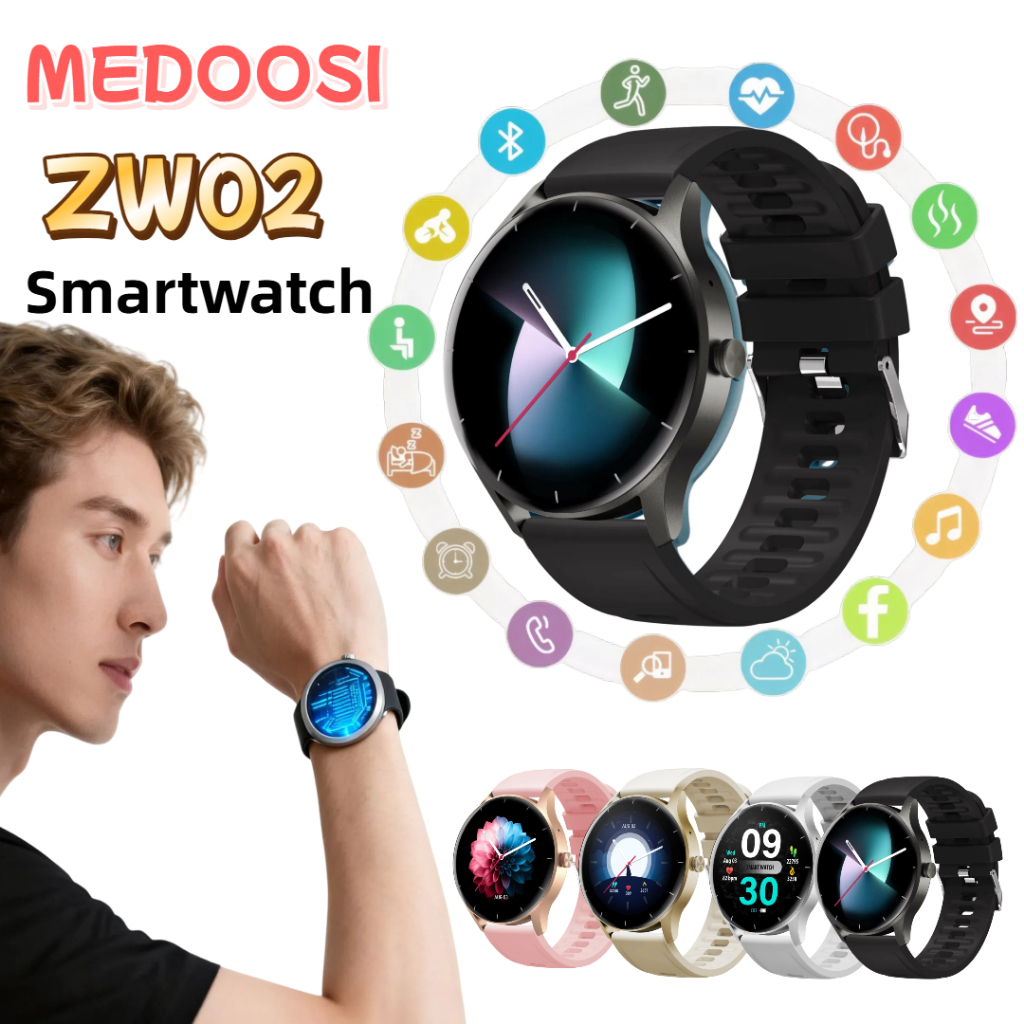 ​​ZW02 Smartwatch/Relógio Bluetooth Inteligente impermeável,Monitoramento Cardíaco 24/7,123 Esportivos,Android/iOS​