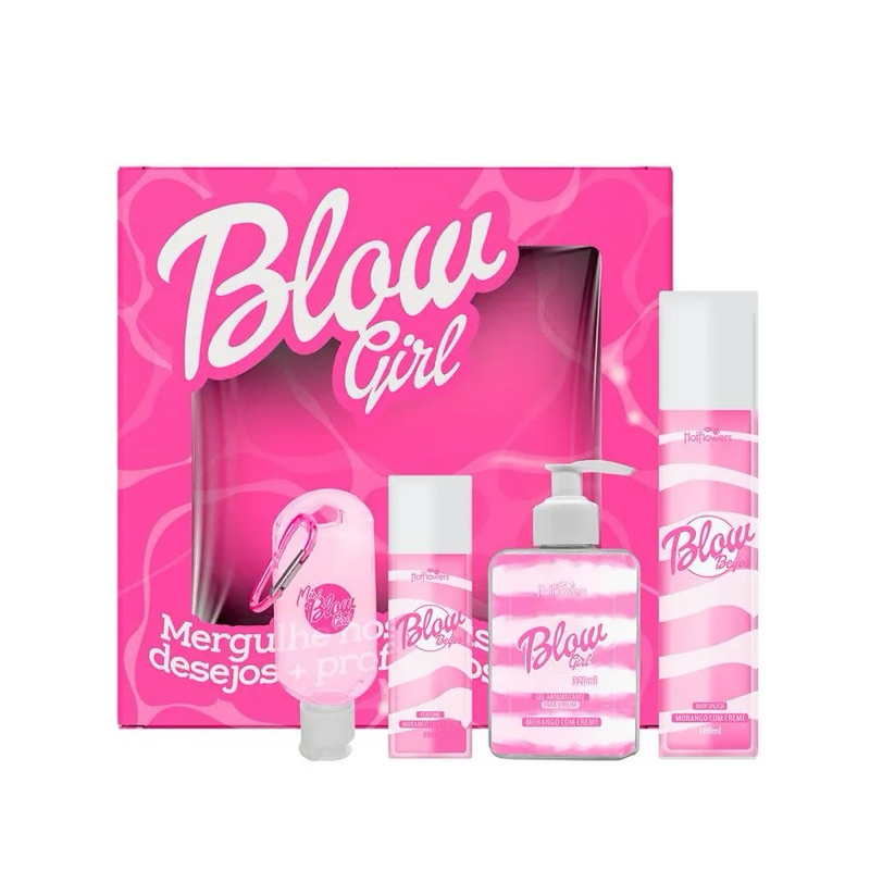 KIT VIRILHA CHEIROSA COM 4 ITENS BLOW GIRL GEL BODY SPLASH PERFUME E chaveiro