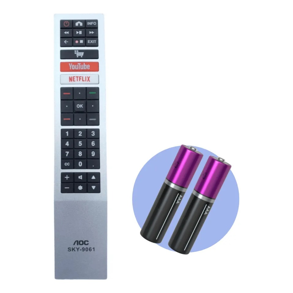 Controle Remoto Tv Aoc Led Smart 4k - Youtube Netflix +pilhas