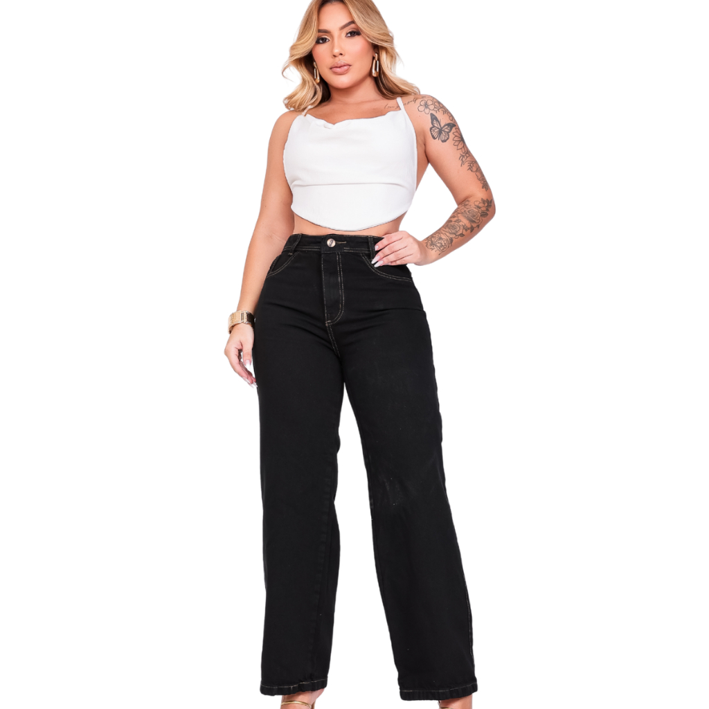 CALÇA WID LEG PRETA JEANS PREMIUM 100% ALGODÃO SEM LAYCRA COS ALTO LEVANTA BUMBUM CALÇA DE SHOPPING BOCA LARGA PANTALONA em Oferta na Shopee