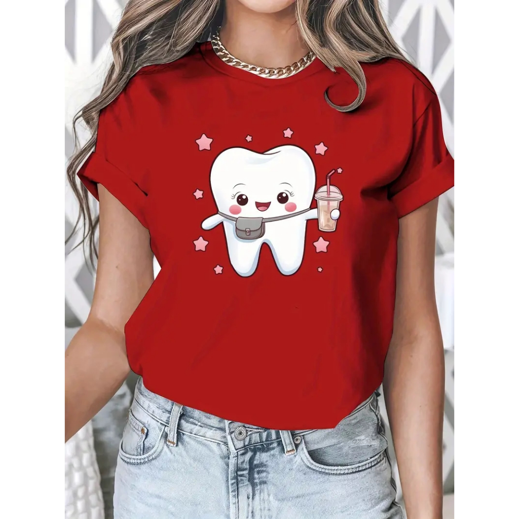Camiseta Feminina Algodão100% Profissão Odonto Estampa Criativa Divertida em Oferta na Shopee
