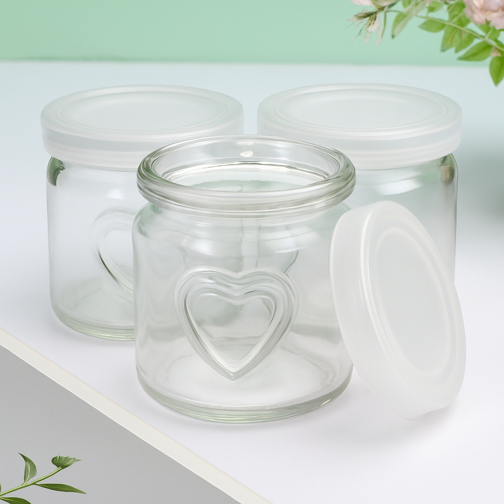 Kit 3 Potinhos de Vidro com Coração 150ml Tampa Transparente plastica Lembrancinhas Doces Temperos Decoração em Oferta na Shopee