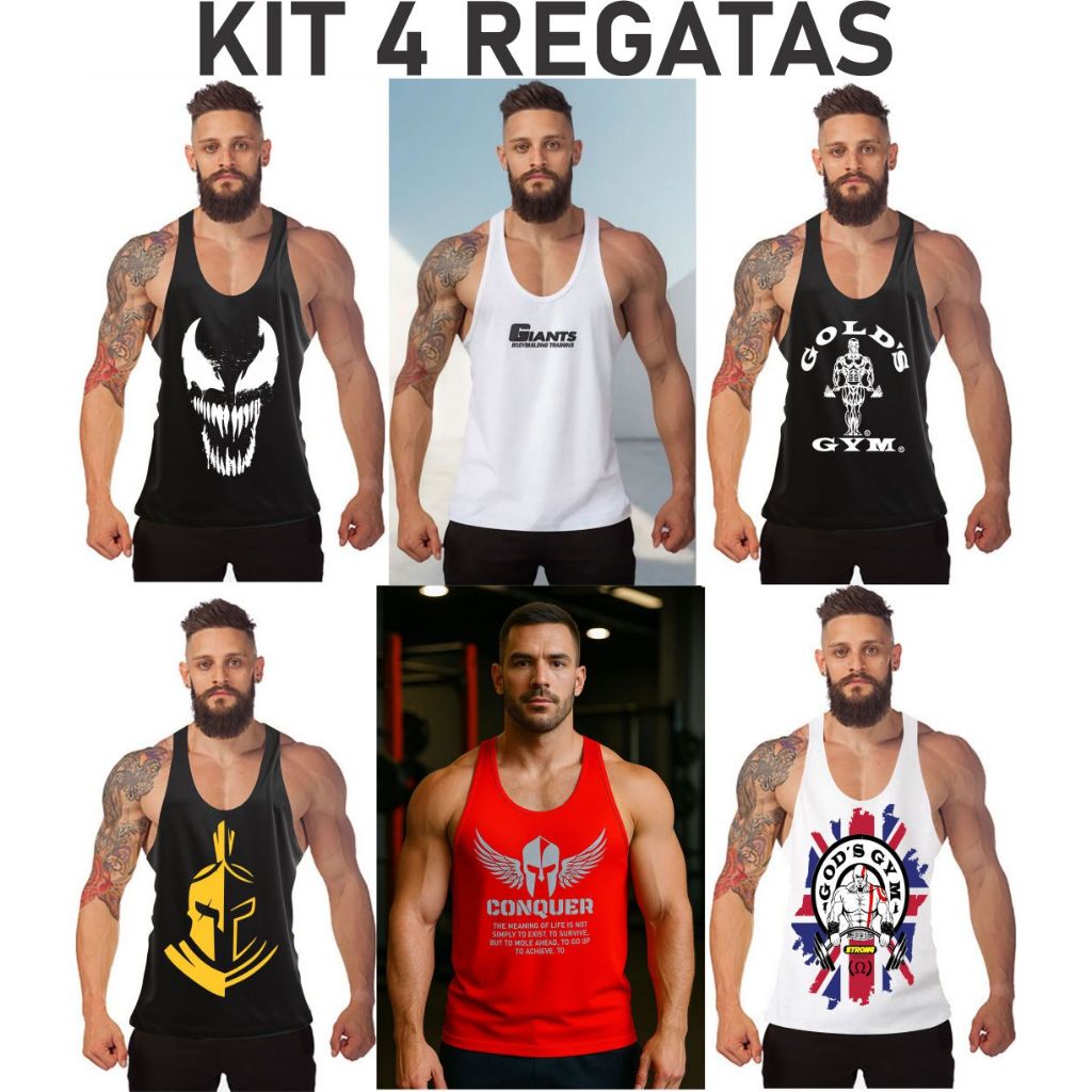 Kit 4 Regatas Masculinas Cavada -atacado Academia sortidas