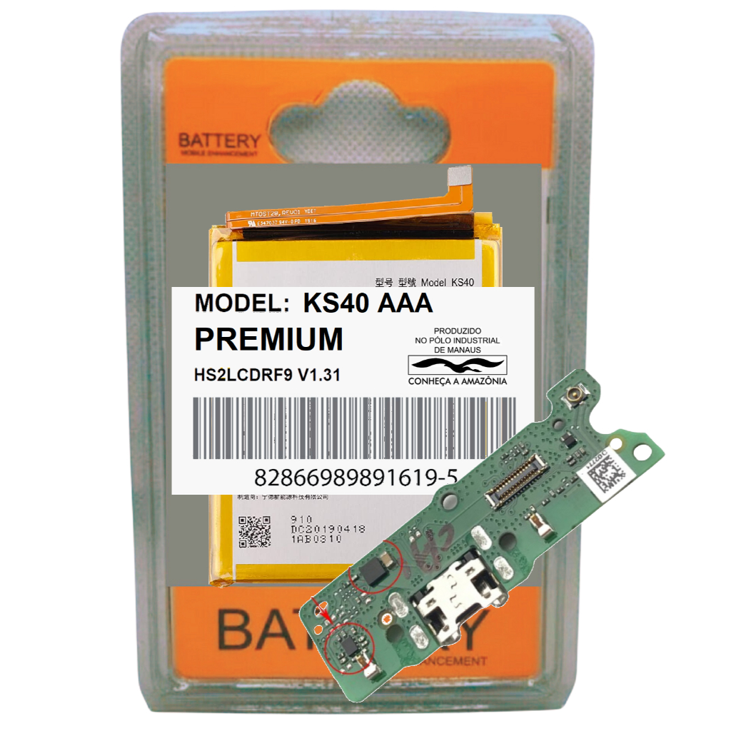 Kit Battria KS40 + Placa Coenctor Carga Para Moto E6 Play Xt2029 + Alta Capacdade!