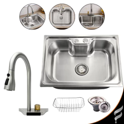 Cuba Cascata Gourmet Cozinha Pia Aço Inox 60x42cm Torneira Extensível Lavadora de Legumes Completa