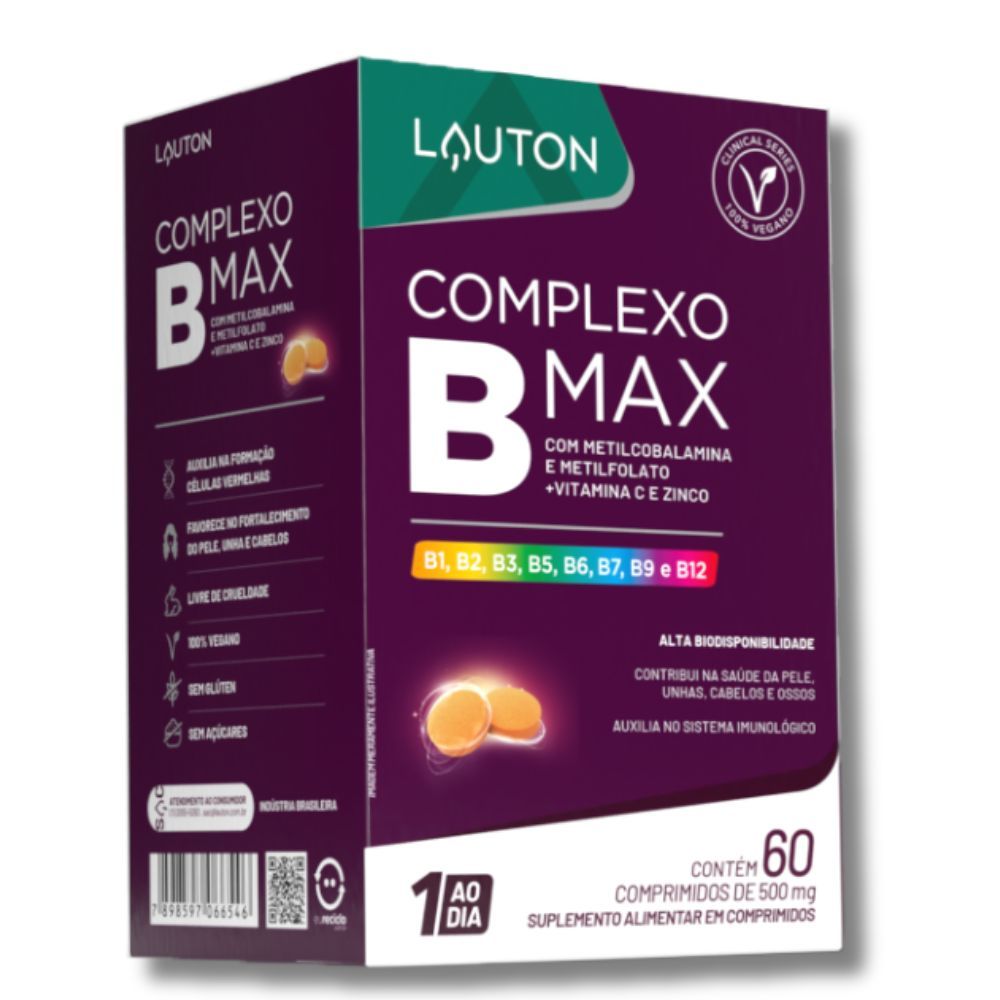 Complexo B Max com Zinco Quelato Lauton Premium - Biotina Ácido Fólico em Oferta na Shopee