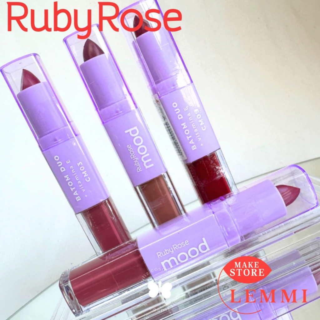Batom Duo Com Vitamina E Mood Matte HB8614 - RUBY ROSE em Oferta na Shopee