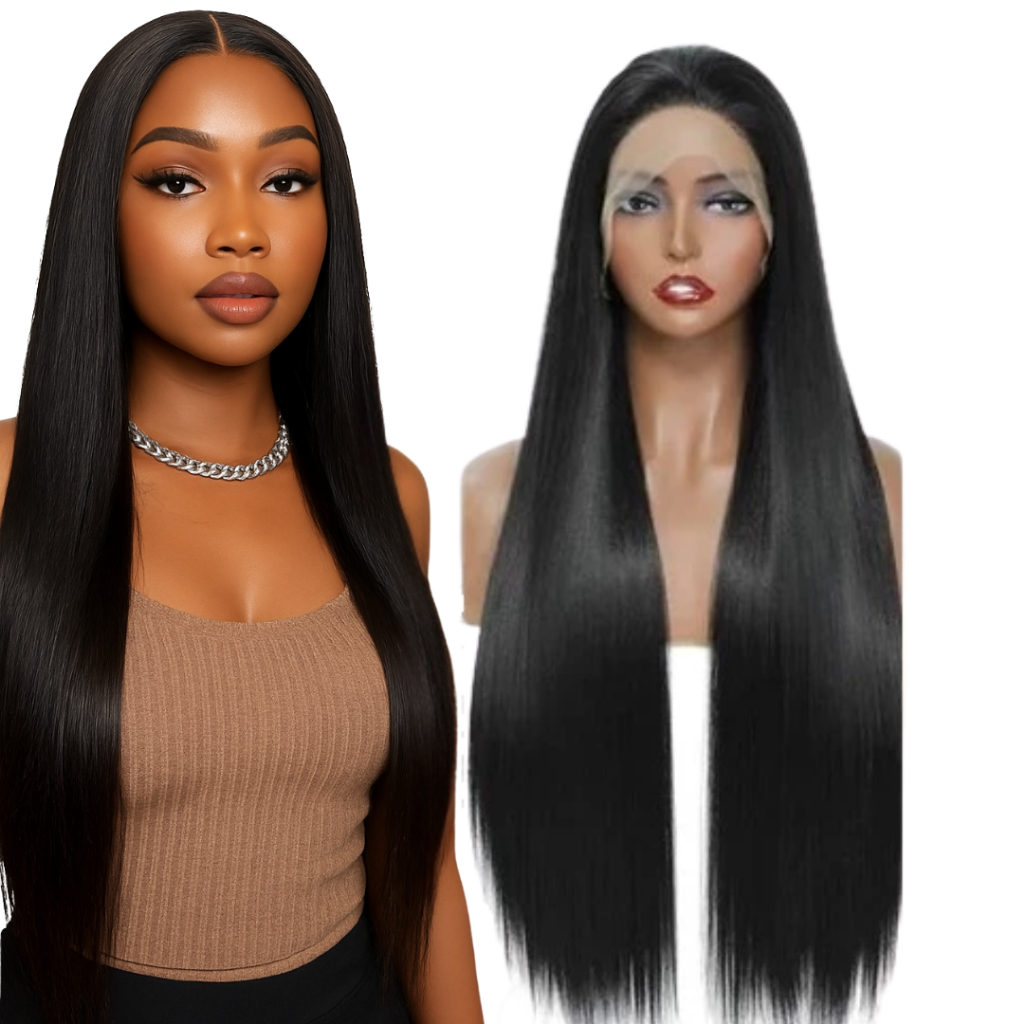Peruca Front Lace Lisa Preta Repartição Livre 70cm Premium