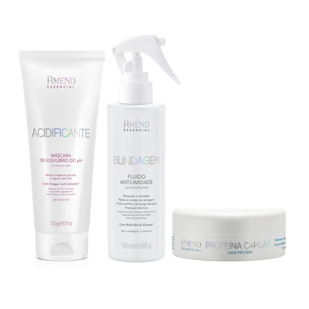 Amend KIT Essencial Máscara de Equilíbrio do PH + Fluído Antiumidade + Proteína Capilar 100g