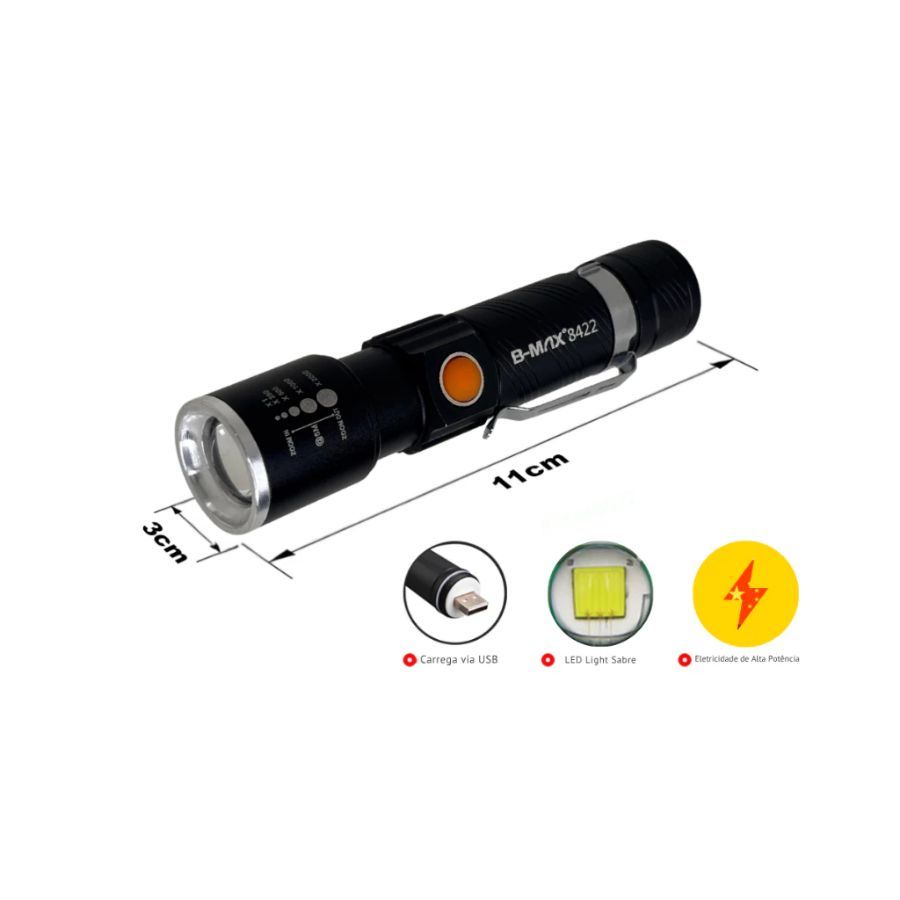 Lanterna Tatica Led Q3 Com Zoom Com Pilha 3 Modos para Acampamentos/Esportes C30