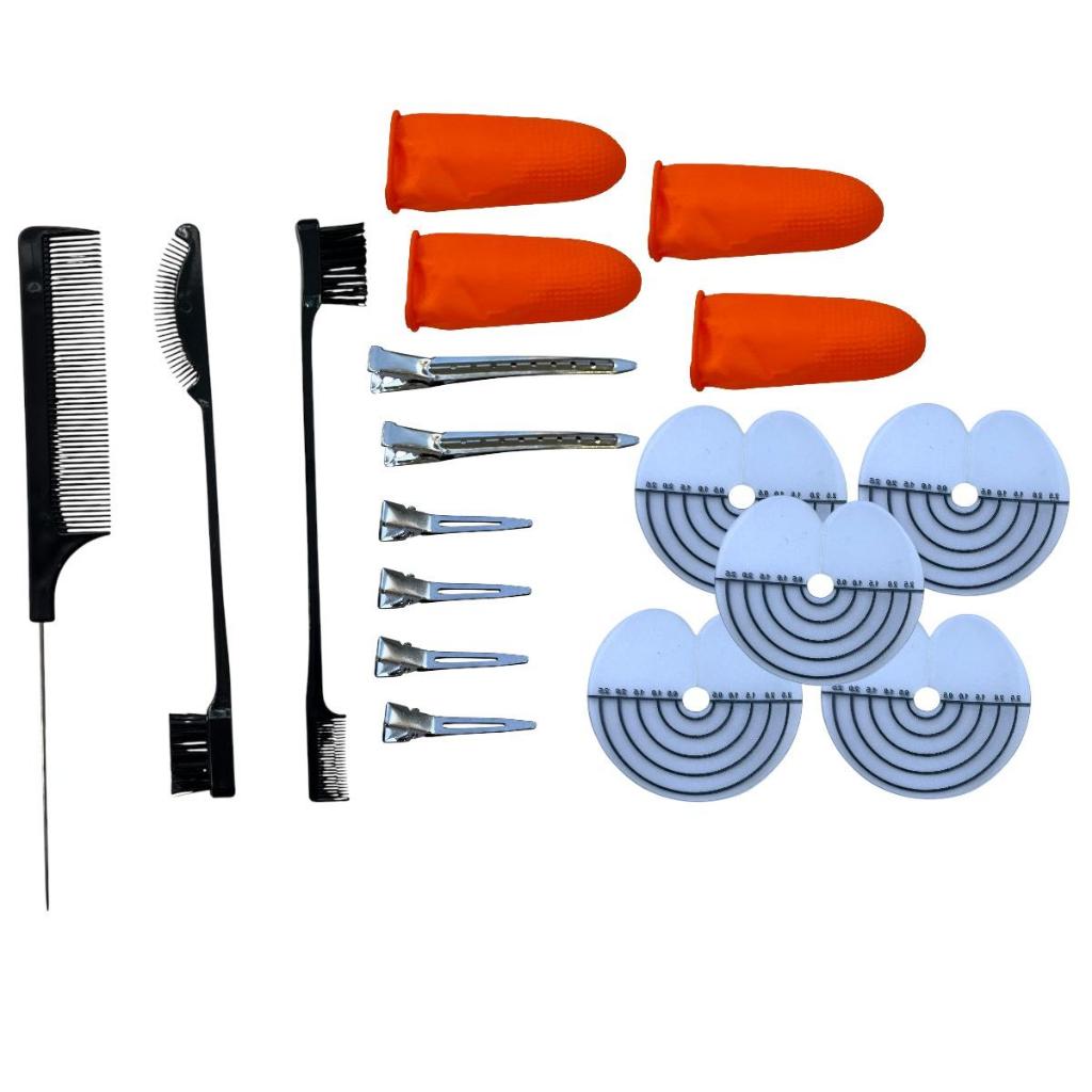 Kit Colocação De Mega Hair Pente Separador de Mechas Prisihas Protetor De Dedo - 18 itens