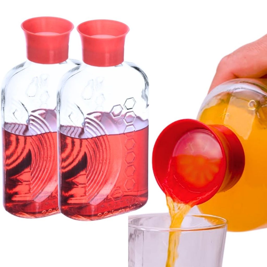 Kit 2 Garrafas Vidro 1L Geladeira Água Suco Tampa Automática