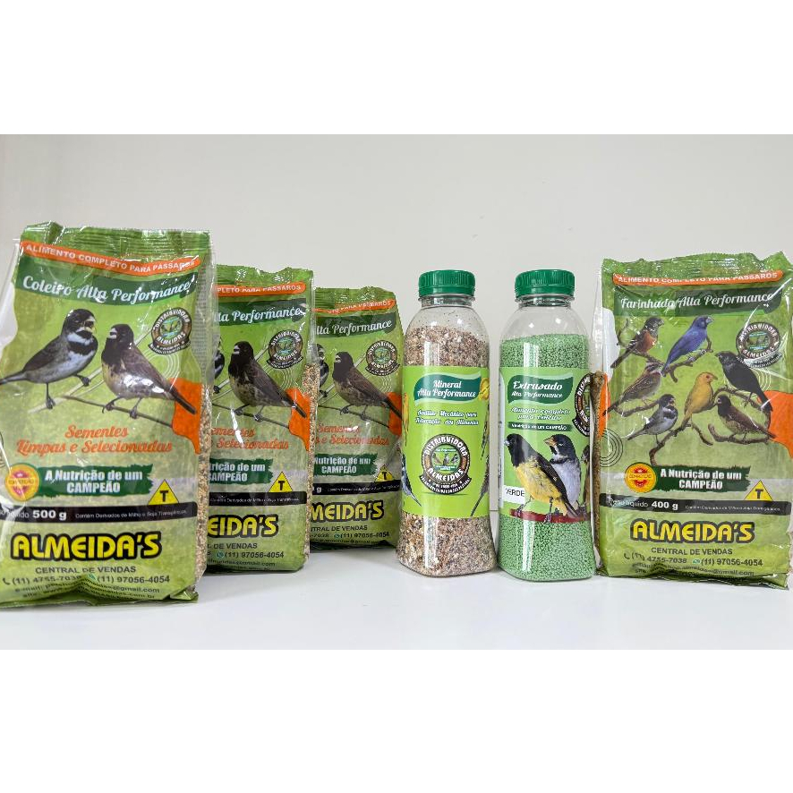 KIT -3 COLEIRO ALTA PERFORMANCE + 1 FARINHADA ALTA PERFORMANCE +1 GRIT MINERAL FINO + 1 EXTRUSADO VERDE ALTA PERFORMANCE em Oferta na Shopee