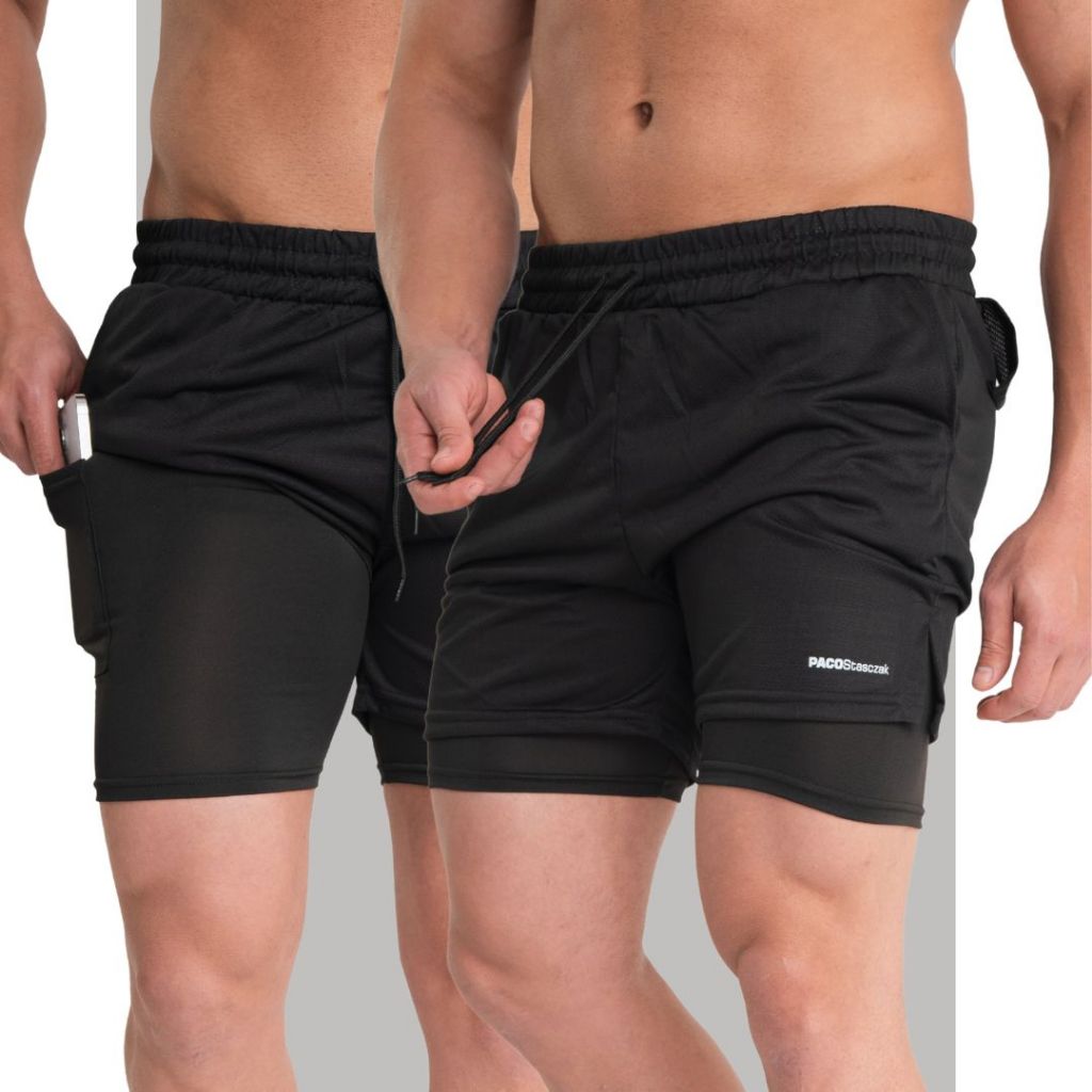 Bermuda Academia e Treino Masculina 2em1 Dry fit Shorts Compressão Duplo com Bolso Oculto ProteçãoUv