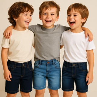 Kit com 3 Bermudas Jeans para Menino Cintura com Elástico Tamanhos 2 a 16 em Oferta na Shopee