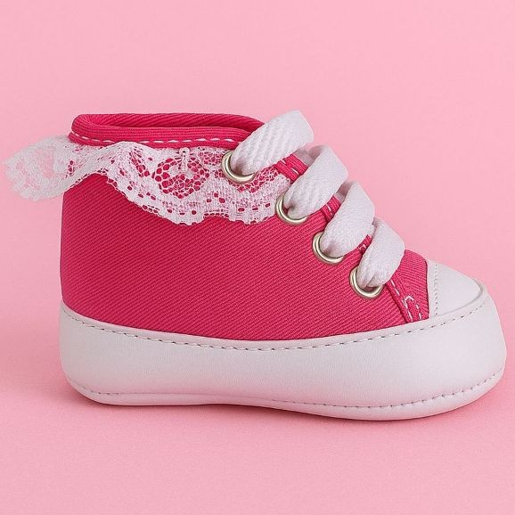 Tênis Infantil Bebê Menina Recém-Nascido Renda Delicada Cano alto Casual Star Leve Macio Confortável