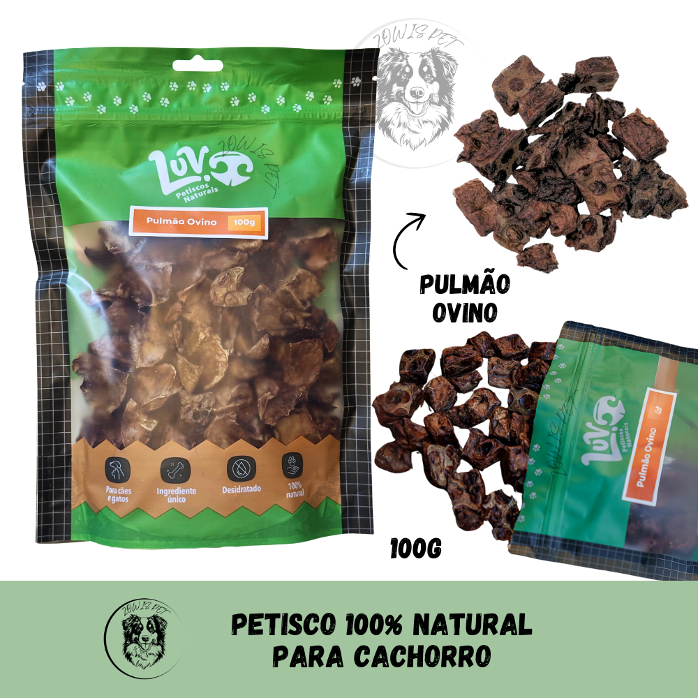 Petisco 100% Natural Pet Desidratado Para Cachorro Pulmão Ovino para Cães Gatos 100gr - Luv Petisco