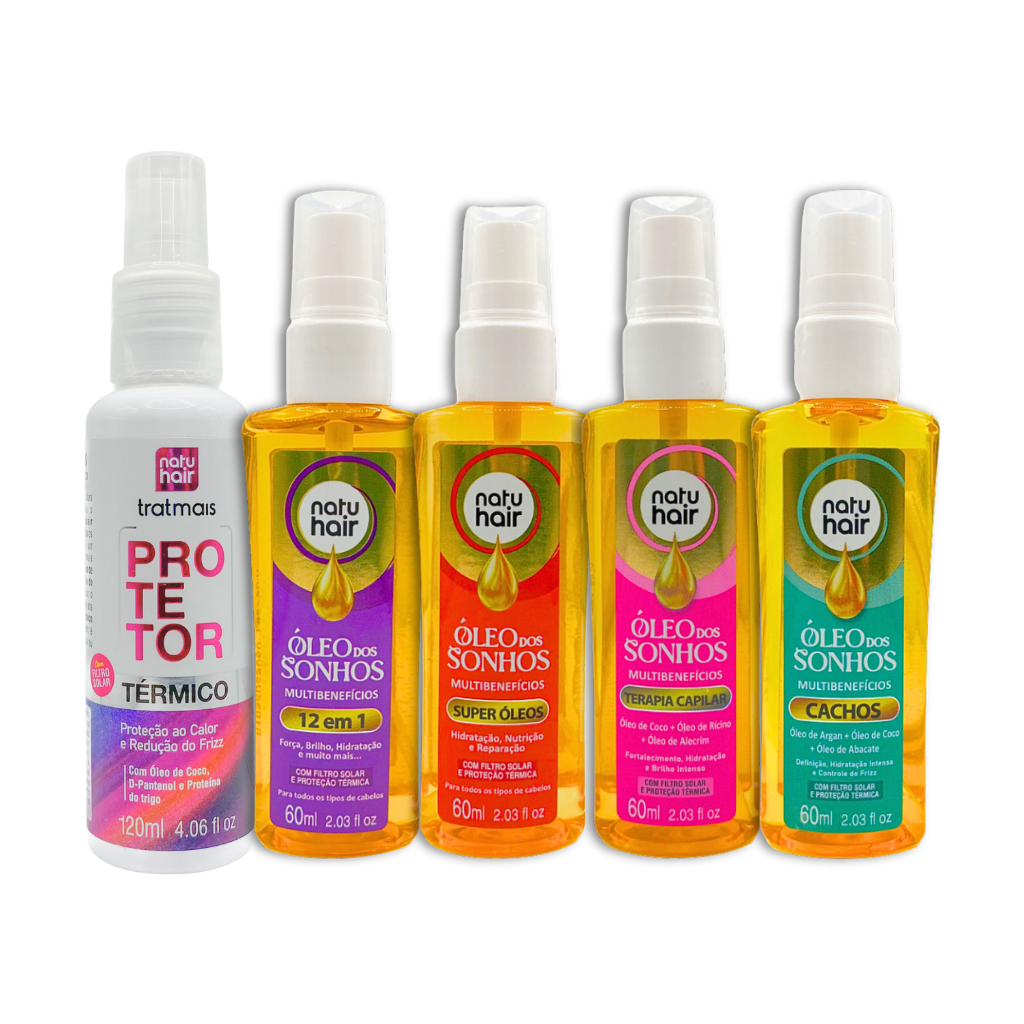 Kit Protetor Térmico+Óleo dos sonhos 12 em 1+Super Óleos+Terapia Capilar+Cachos Natuhair 60ml em Oferta na Shopee
