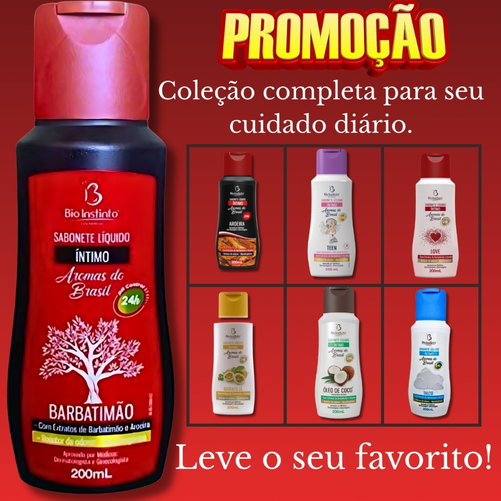 Sabonete Líquido Íntimo Bio Instinto – Aroeira, Barbatimão, Menta, Morango, Hortelã, Teen, Frutas Vermelhas.