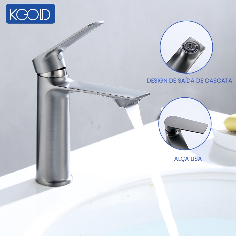 Torneira de pia de banheiro de aço inoxidável de luxo, prata/preto/cinza/dourado KGOLD em Oferta na Shopee