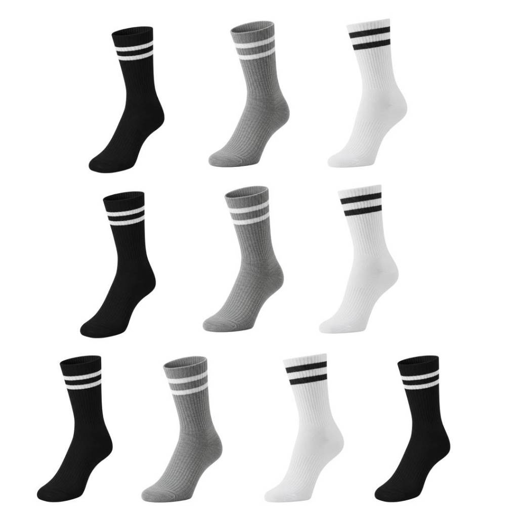Kit Com 10 Meias Listradas Algodão Cano médio 2 Listras Corrida Cano Médio Academia Caminhada skate