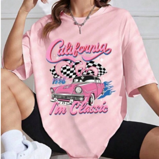 Blusa Blusinha T-Shirt Camiseta Oversized Feminina Estampada Retrô California Carro Vintage Anos 80