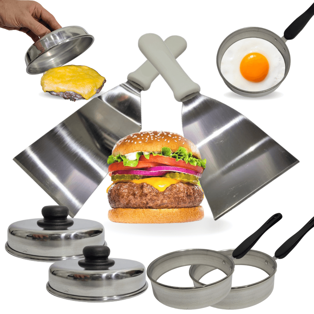 Kit 6 Peças Utensílios Lanchonete Hamburgueria Chapa Lanche Hambúrguer Espátulas Modelador em Oferta na Shopee