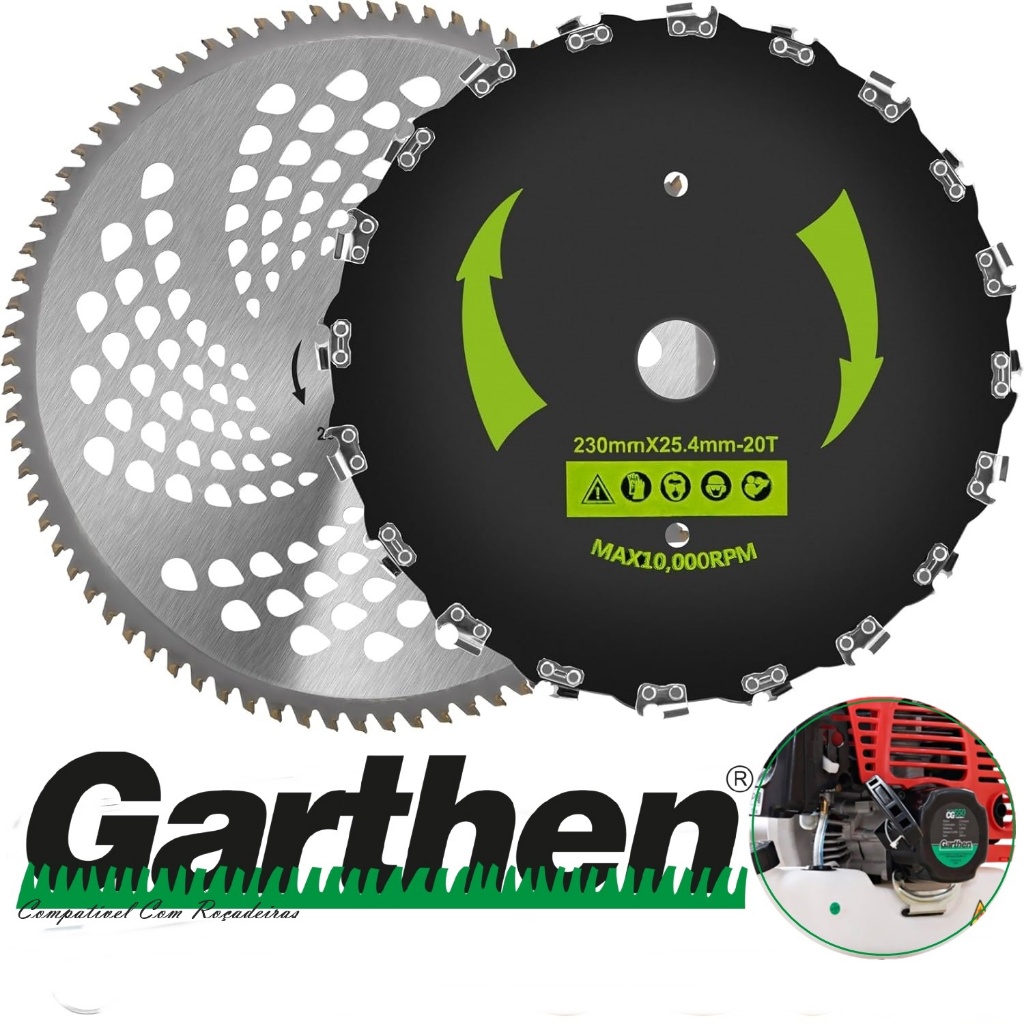 Kit Disco Corrente + Disco 80 Dentes De Wídea Roçadeira Garthen Cg420 Cg450 Cg550 Cg330b Cg320 Cg350