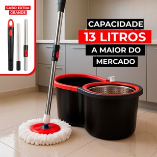 Mop Giratório Esfregão Cesto Inox Rodinhas Balde Centrifuga Cabo 140CM em Oferta na Shopee