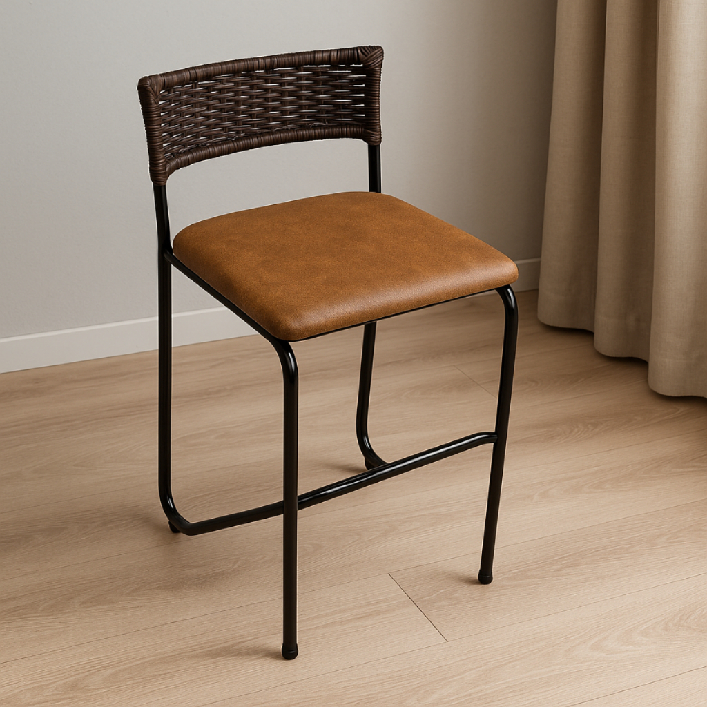Banqueta Baixa Trançada em Vime Estrutura Resistente Estilo Rústico para Casa Moderna