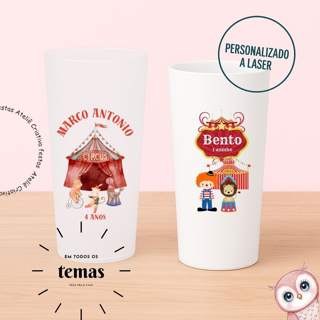 Kit de Copos Long Drink Personalizado Circo Tradicional Vermelho Lembrancinha Festa Infantil Chá de Bebê Aniversário