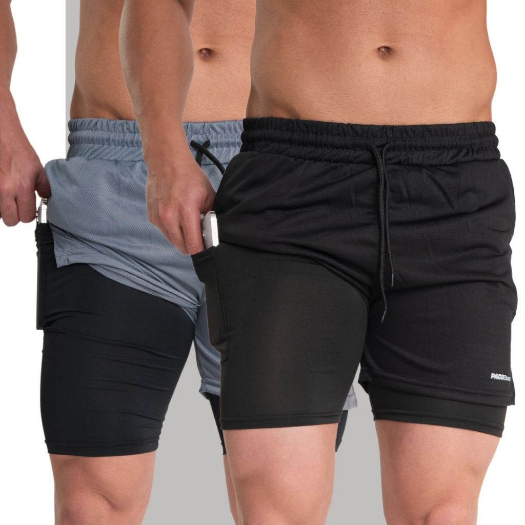 Kit2 Shorts 2em1 Masculino DryFit Duplo Pra Treino e Academia Bermuda com Elasticidade Proteção