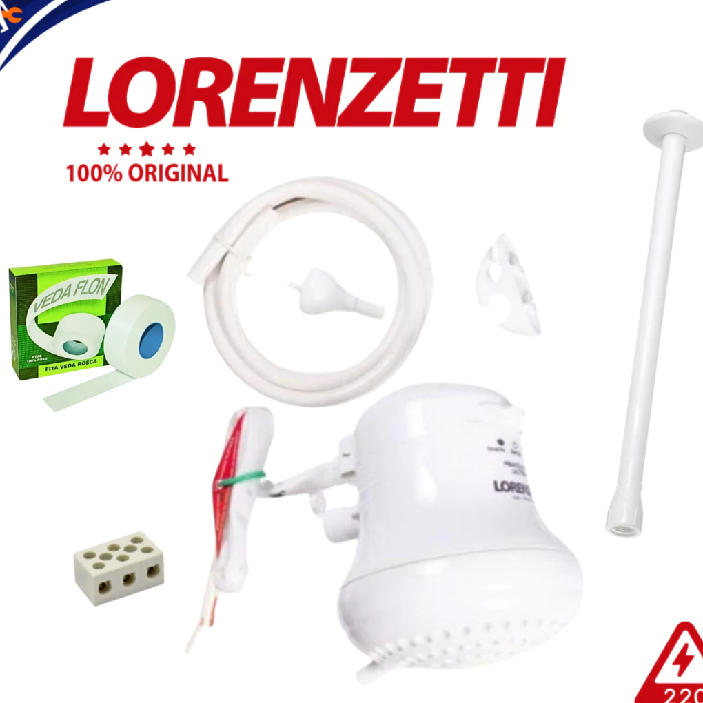 Kit Completo Chuveiro Maxi Ducha Ultra Lorenzetti "Cano, Veda rosca e Conector Porcelana"