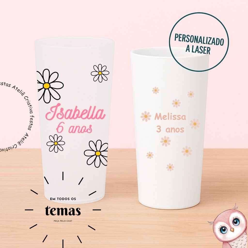 Kit Copos Long Drink Personalizado Tema Margaridas Flor Minimalista  Lembrancinha Festa Infantil Chá de Bebê Aniversário