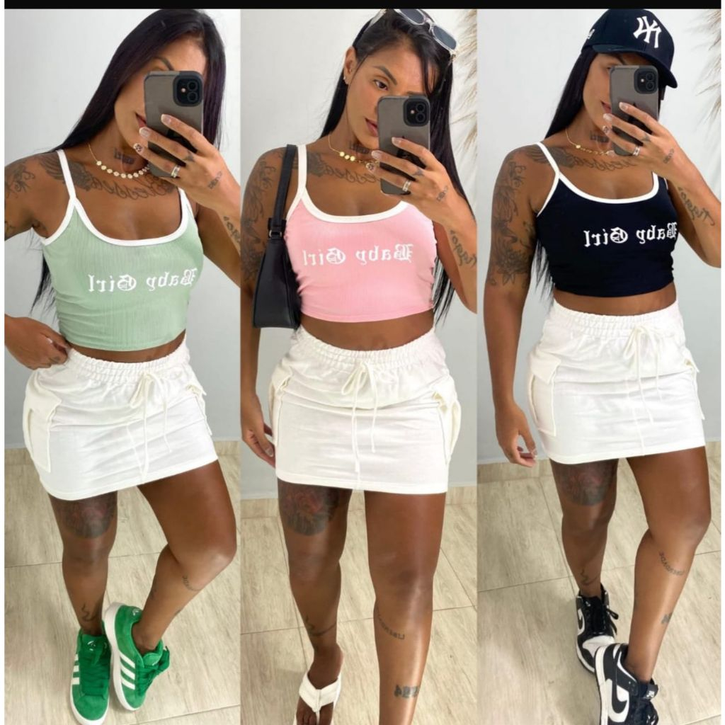 Top faixa e Croppeds Alcinha com stampa Baby Girl em Oferta na Shopee