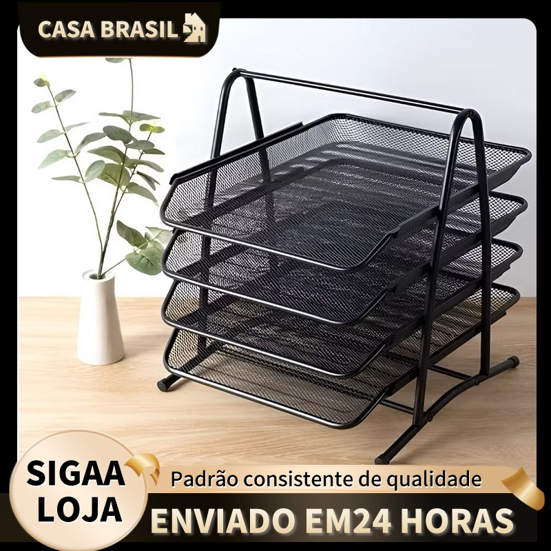 Suporte Organizador De Documento Papel A4 3/4 Bandejas Preto em Oferta na Shopee
