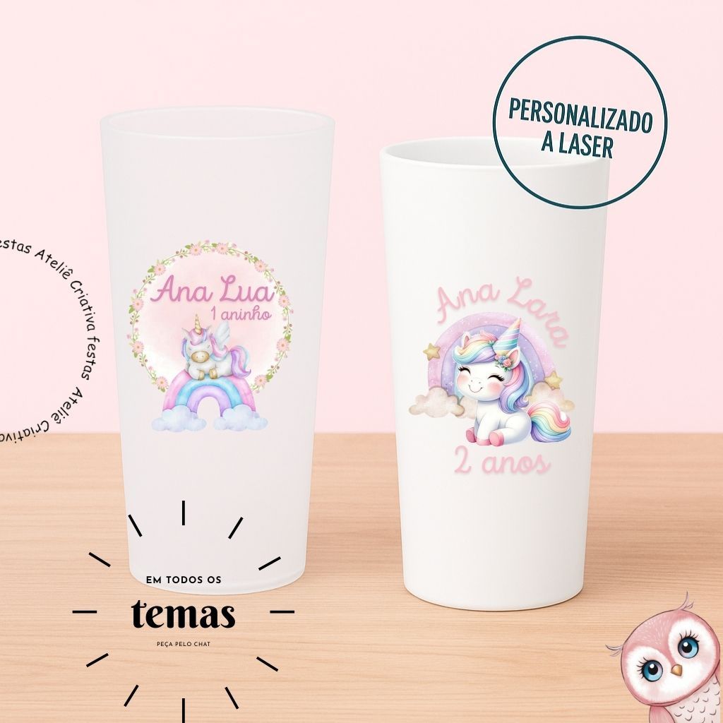 Kit de Copos Long Drink Personalizado Unicornio Aquarela Cute Person Lembrancinha Festa Infantil Chá de Bebê Aniversário