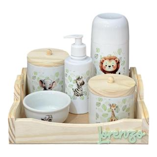 Kit Higiene Bebê Porcelana Safari Bandeja Pinus Adesivo Dtf Uv Com Nome Personalizado em Oferta na Shopee