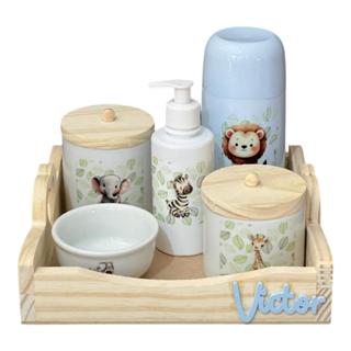 Kit Higiene Bebê Porcelana Safari Bandeja Pinus Adesivo Dtf Uv Com Nome Personalizado em Oferta na Shopee