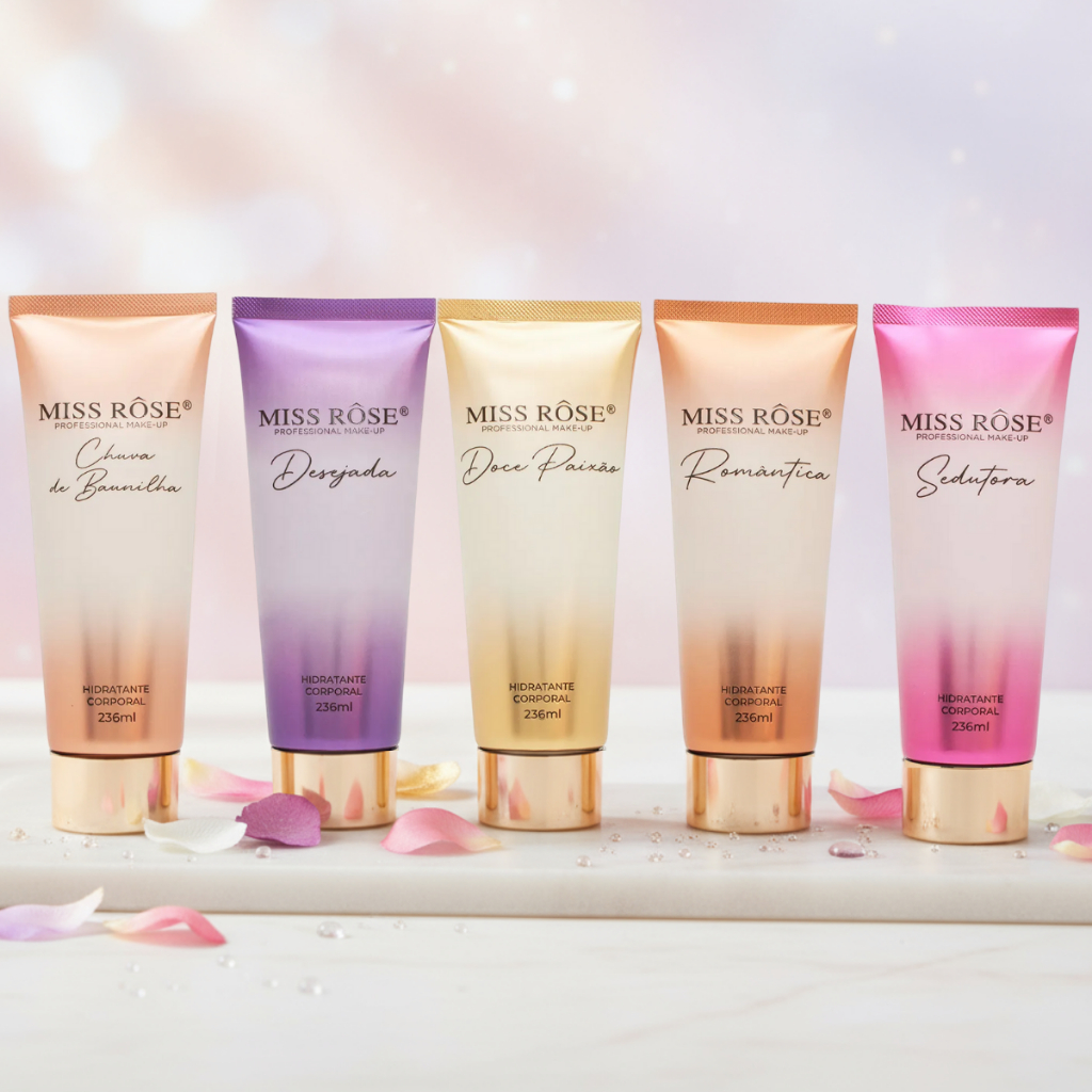 Kit 5 Hidratantes Corporais Miss Rose 236ml – Feminino Original, Pele Macia e Perfumada