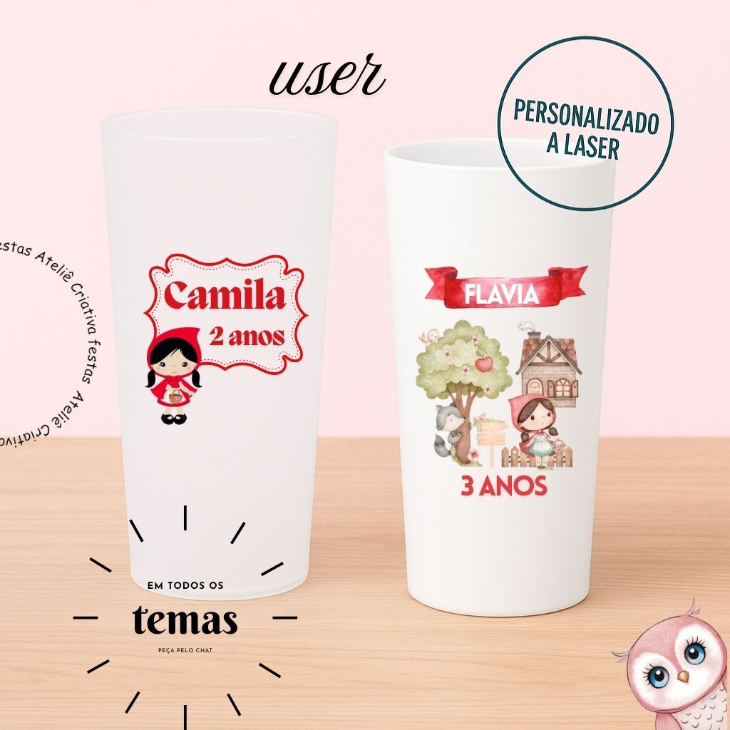 Kit de Copos Long Drink Personalizado Chapeuzinho Vermelho Cute Lembrancinha Festa Infantil Chá de Bebê Aniversário
