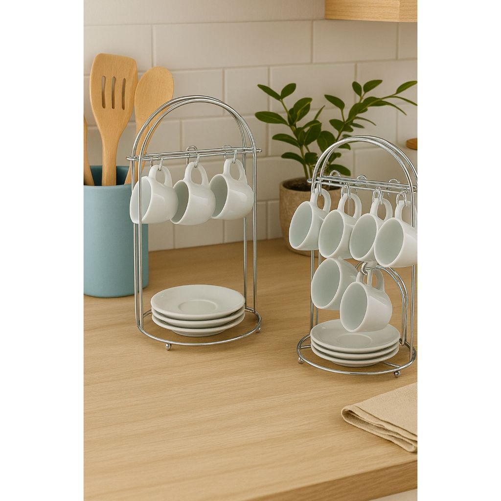 Suporte Porta Xícaras De Café E Pires 6 Ganchos De Mesa Arthi Cook - Cromado