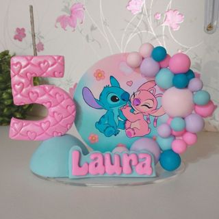 Vela Personalizada Aniversário Infantil | Topo de Bolo Nome e Idade | Festa Tema Personagens-stitch -Angel-festa stitch