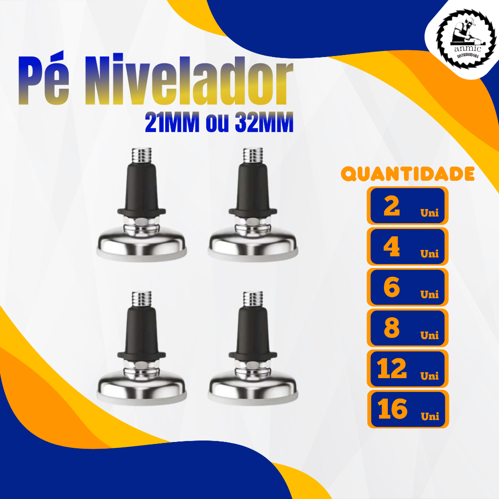 Kit Pé Sapata Niveladora Para Regulagem De Móveis Com Bucha - 21mm | 32mm