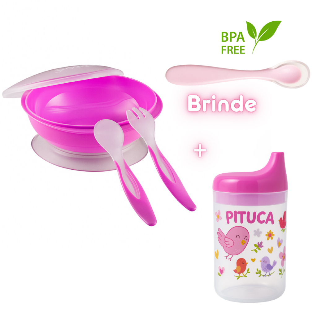 Kit Introdução Alimentar Para Bebê Prato + Copo Pituca em Oferta na Shopee